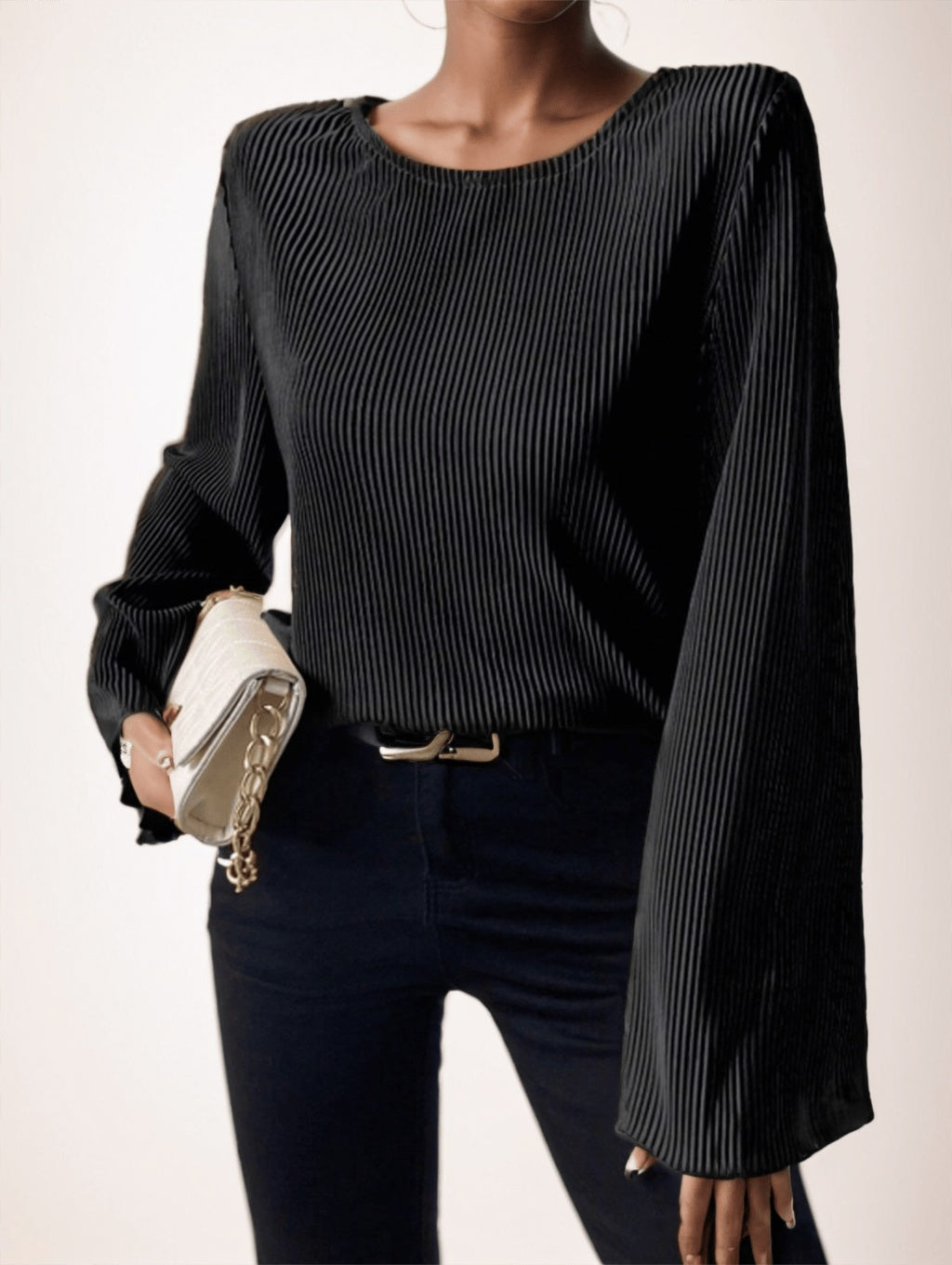 Women's Spring Summer Solid Color Round Neck Loose Fit Bell Sleeve Casual T-Shirt