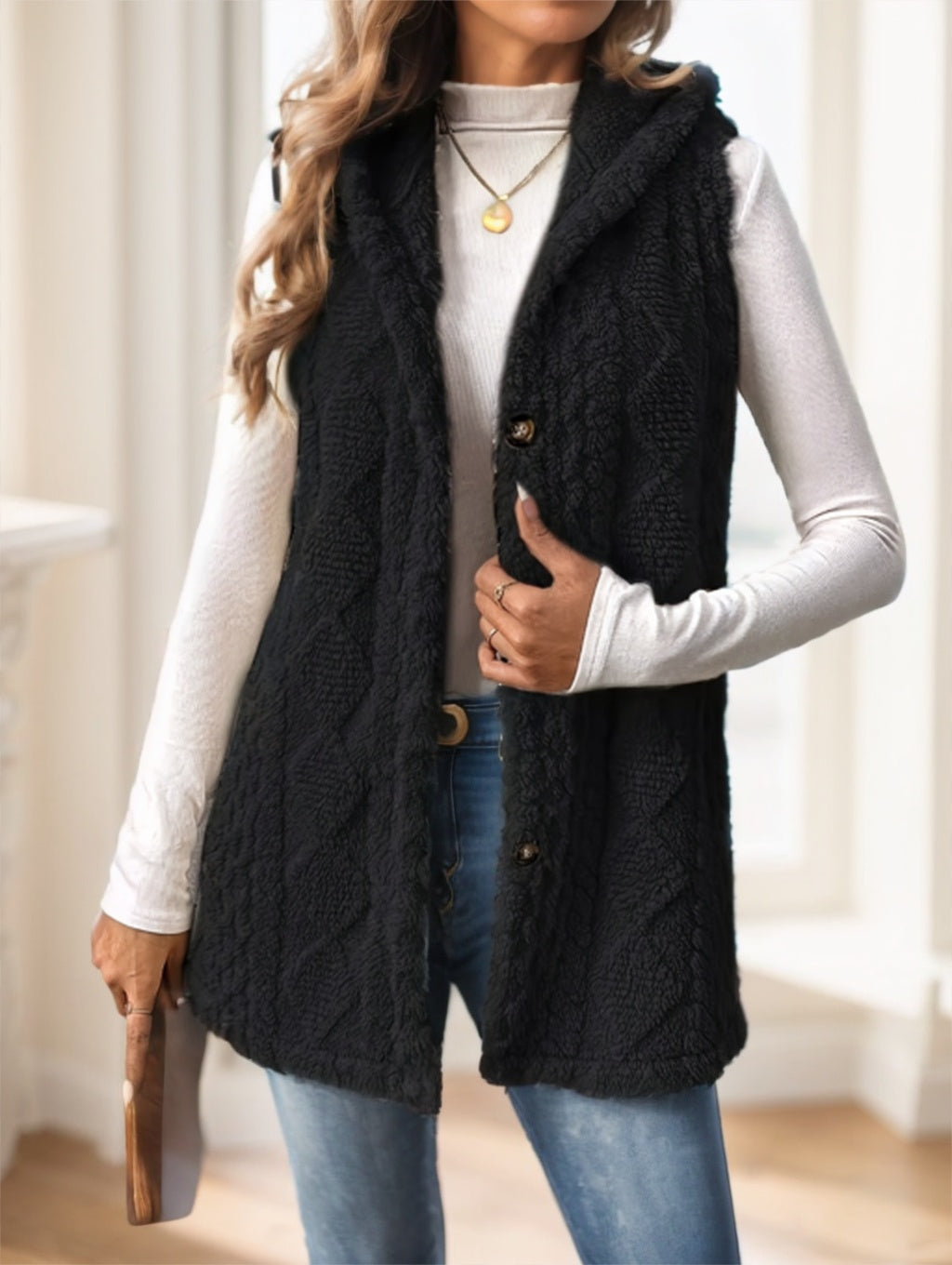 Women's Red Hooded Fleece Vest