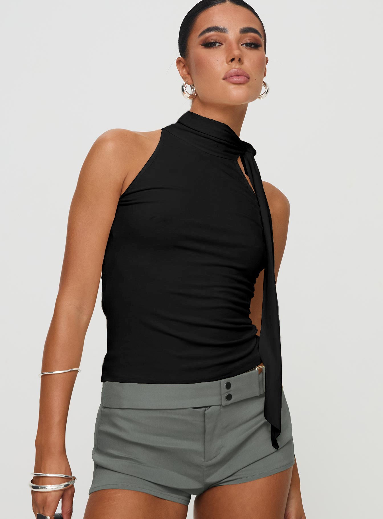 Women's Turtleneck Bundle Ribbon T-shirt Top