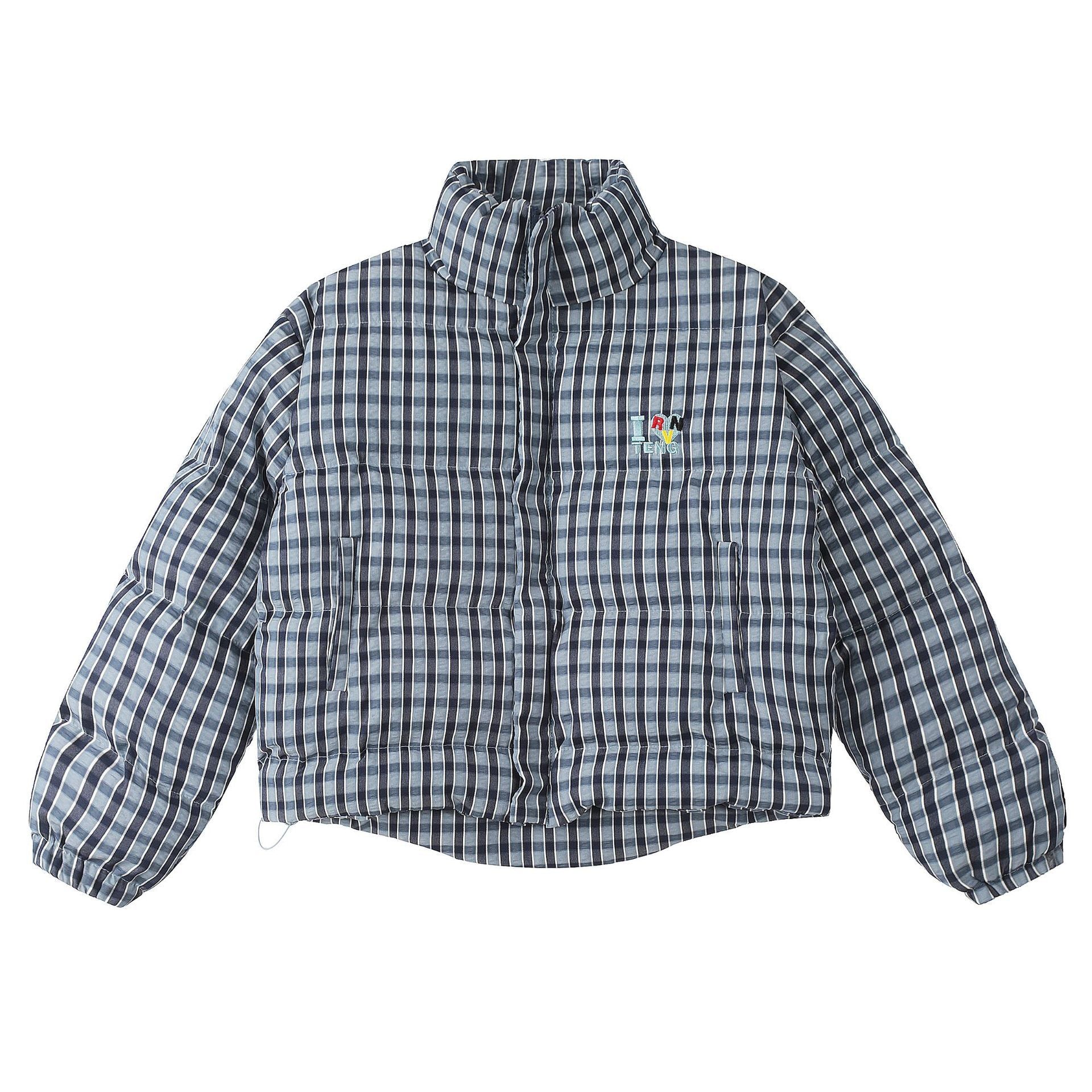 American Retro Trendy Simple Plaid Stand Collar Niche Casual Warm Cotton Coat