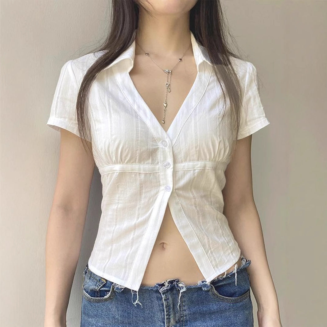 European And American Y2g Hot Girl Style Solid Color Short Sleeve Women's Open Shirt