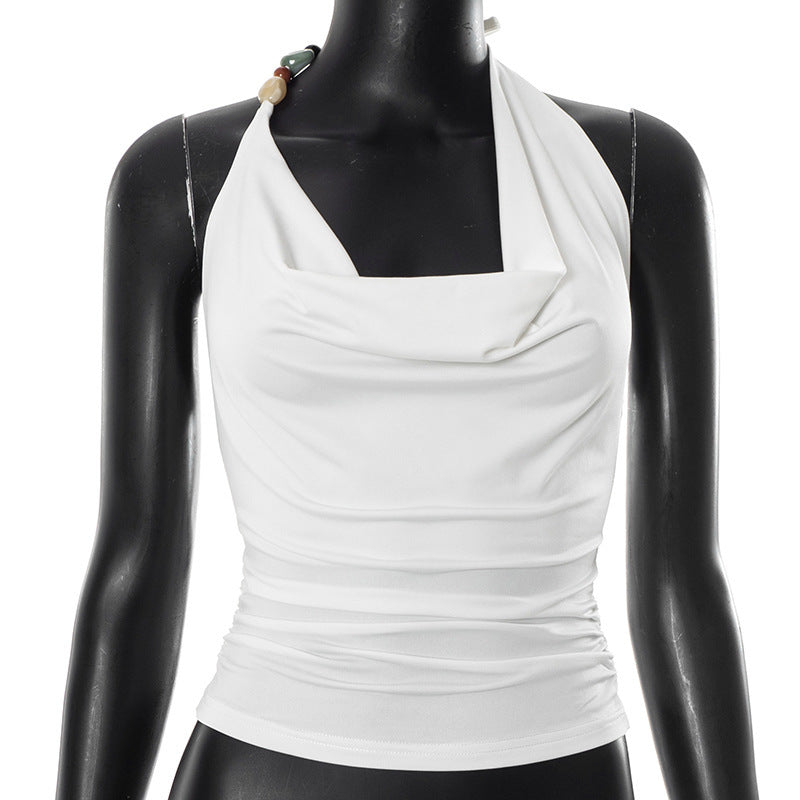Pure Color Halter Lace-up Vest T-shirt Top
