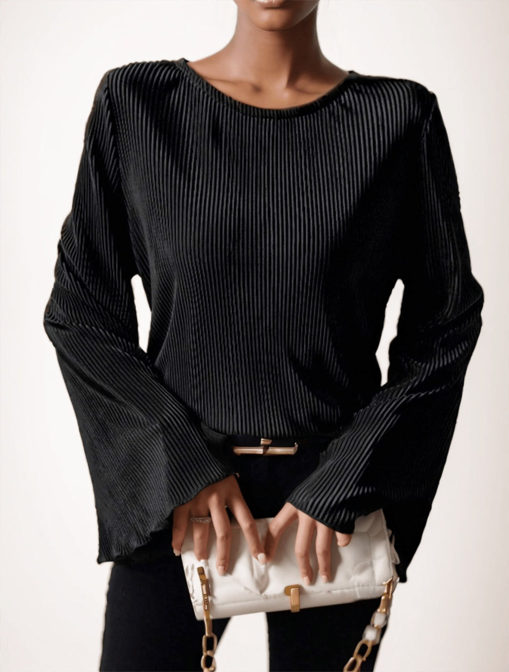 Women's Spring Summer Solid Color Round Neck Loose Fit Bell Sleeve Casual T-Shirt