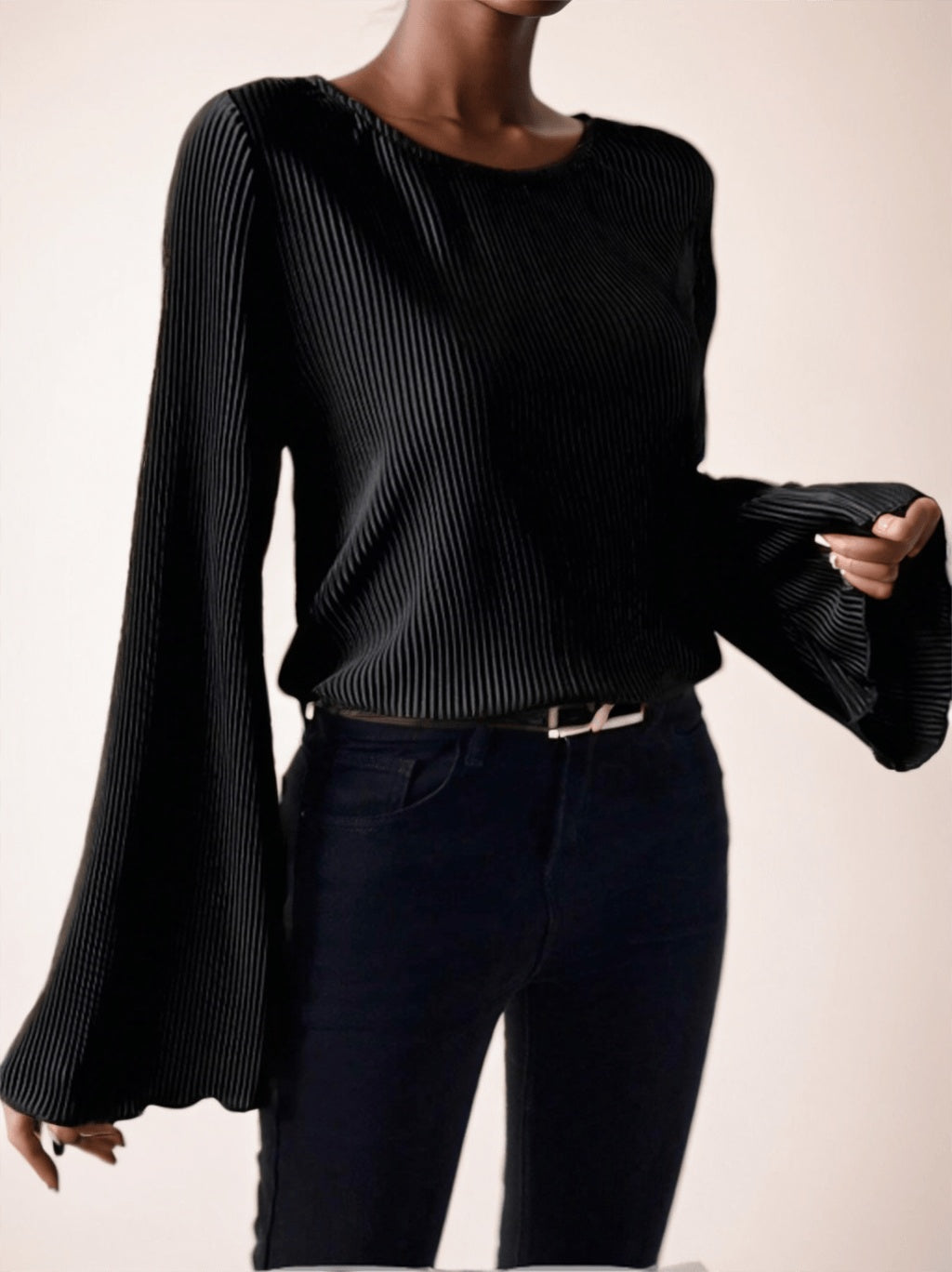 Women's Spring Summer Solid Color Round Neck Loose Fit Bell Sleeve Casual T-Shirt