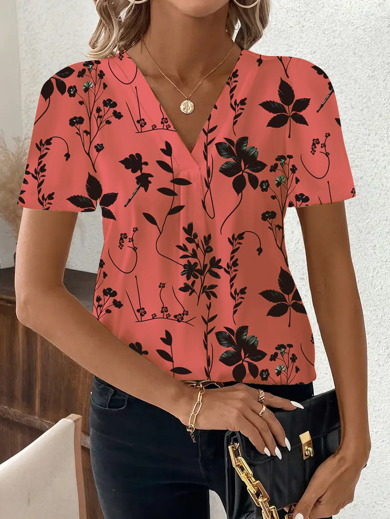 Fashion Casual Printing V-neck Top