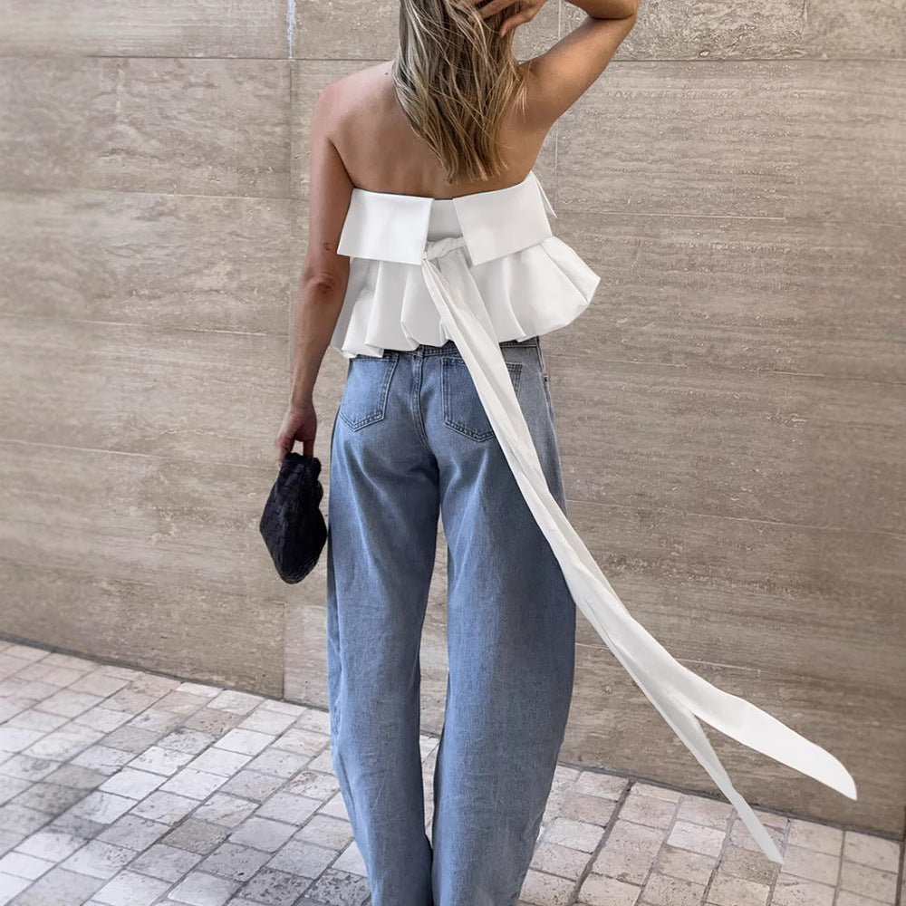 Satin Sexy Tube Top Backless Strap Vest