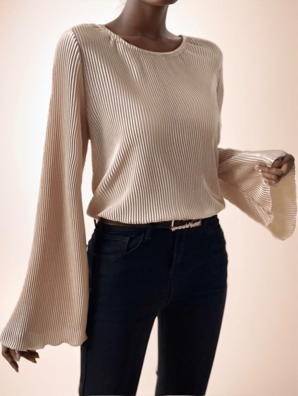 Women's Spring Summer Solid Color Round Neck Loose Fit Bell Sleeve Casual T-Shirt