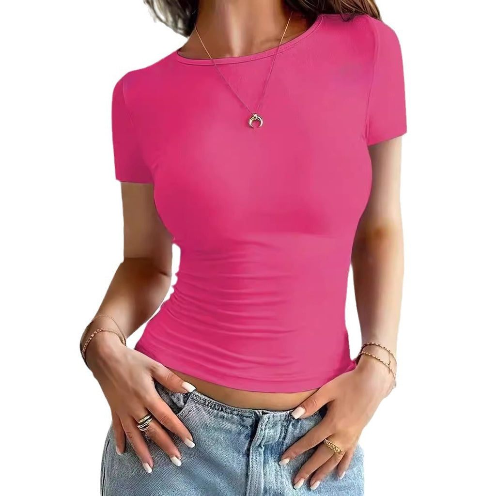 Short Slim-fit Round Neck Short-sleeved T-shirt