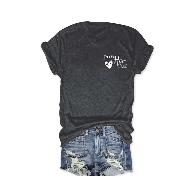 Women's Heart & Letter Print Crew Neck T-Shirt, Casual Short Sleeve Top For Spring & Summer