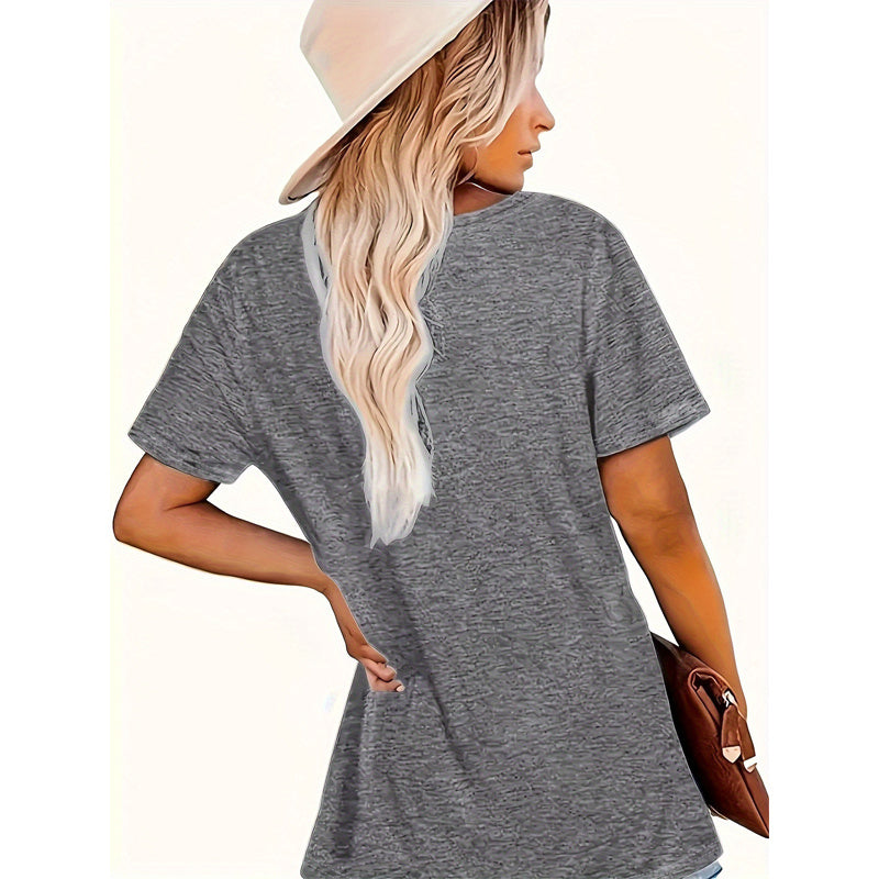 Women's Animal Letter Print Casual Short Sleeve T-Shirt Round Neck Summer Tee