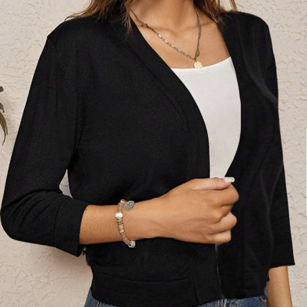 Ladies' Elegant And Simple Solid Color Versatile Knitted Cardigan Jacket
