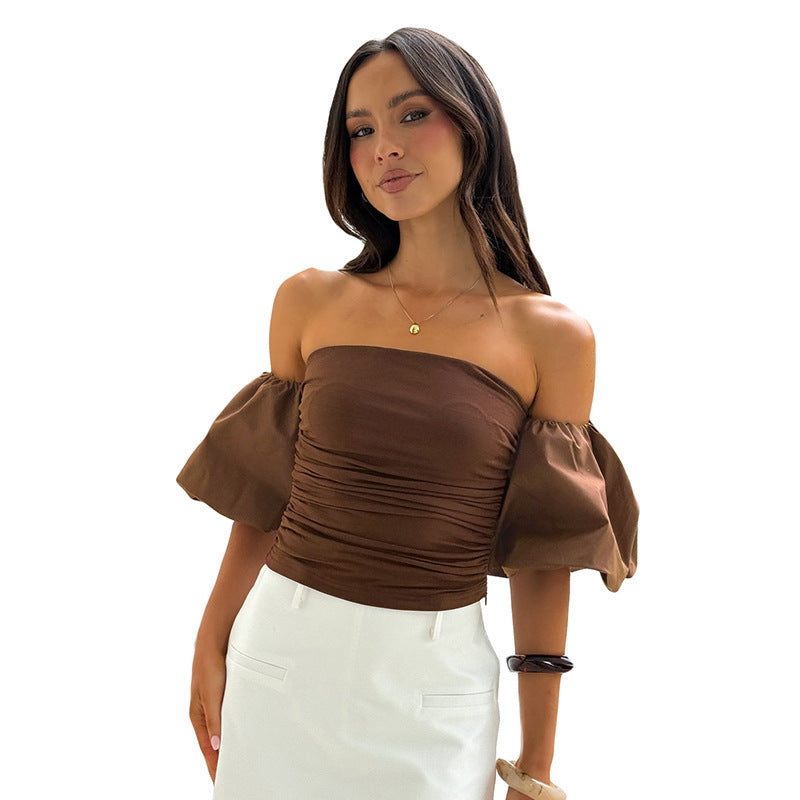 Women's Slim Fit Pleated Sleeve Tube Top