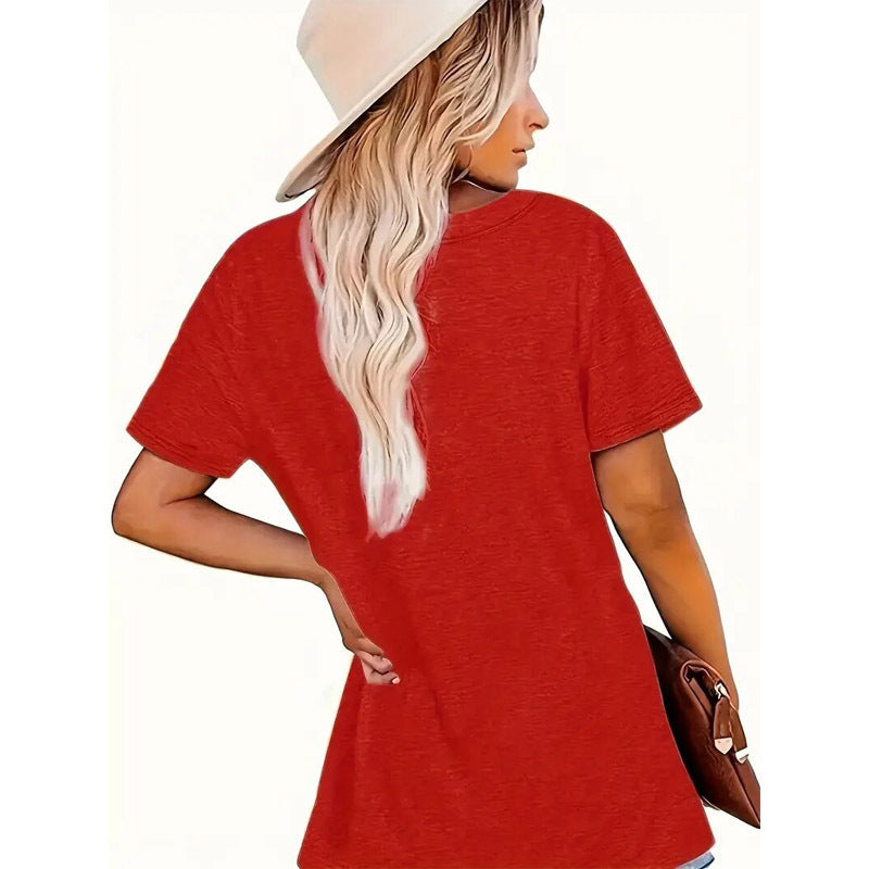 Women's Round Neck Short Sleeve Top Heart-shaped Letter Print Casual Summer Tee