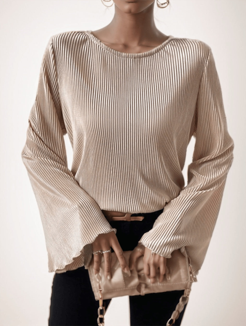 Women's Spring Summer Solid Color Round Neck Loose Fit Bell Sleeve Casual T-Shirt