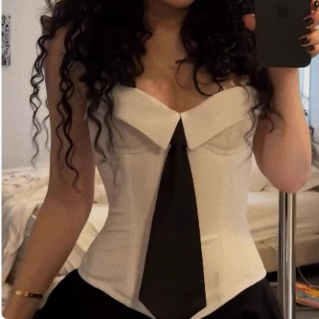 American Style Spicy Girl With Fish Bone Strap, Lapel, Strapless Vest, Female