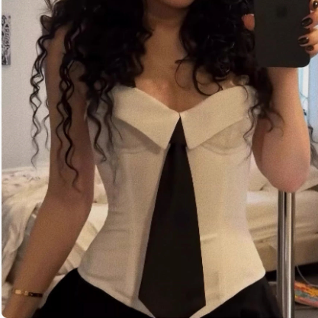American Style Spicy Girl With Fish Bone Strap, Lapel, Strapless Vest, Female