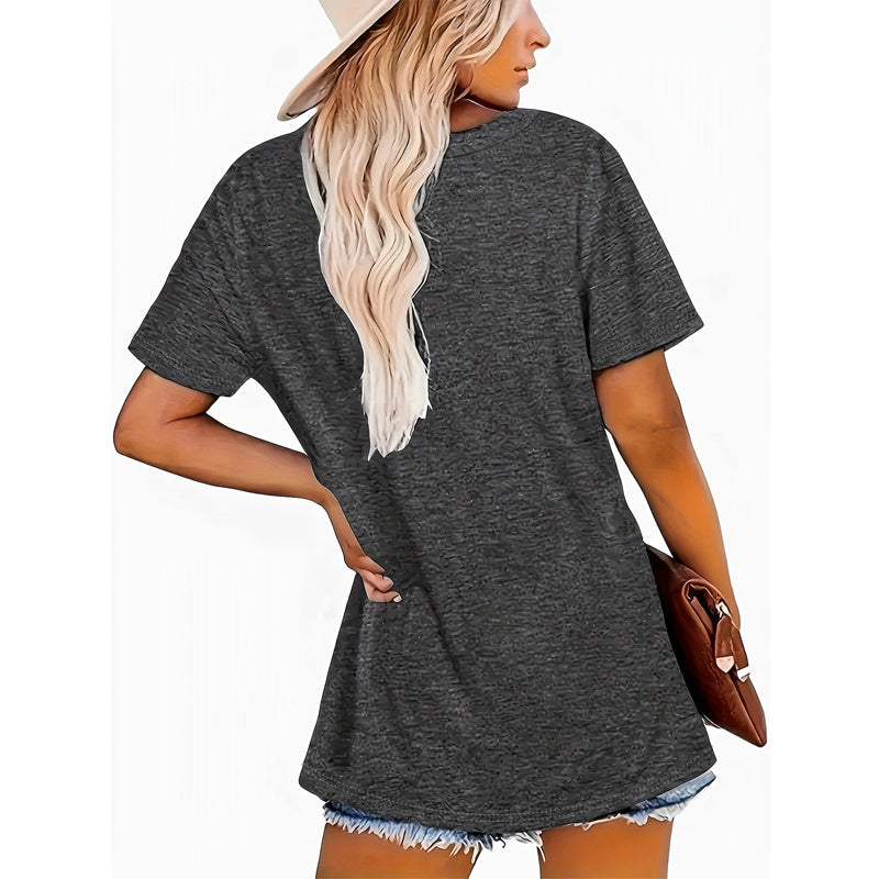 Women's Heart & Book Print T-shirt Casual Short Sleeve Crew Neck Top For Spring & Summer