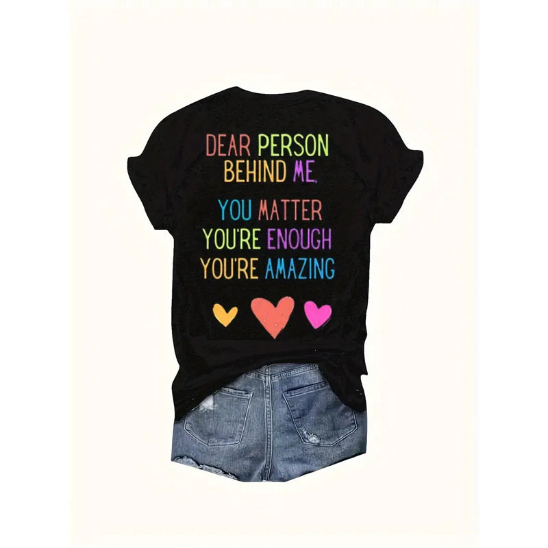 Women'S Casual Crew Neck T-Shirt With Inspirational Message, Short Sleeve Top For Summer