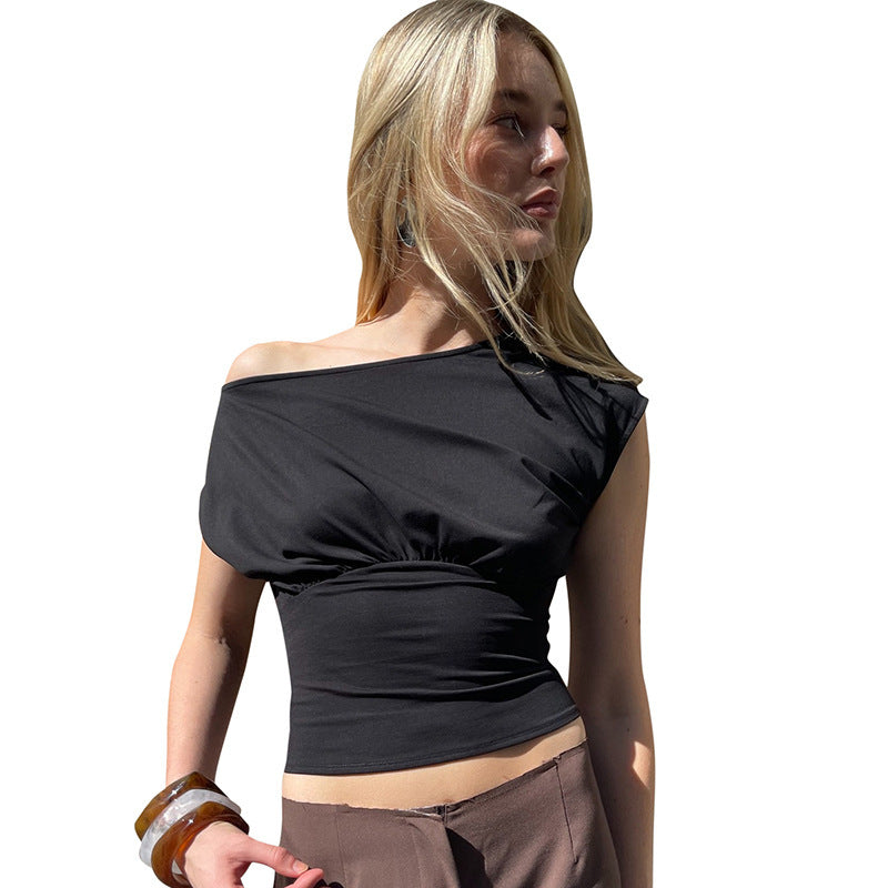 Women's Shoulder Diagonal Collar Waist-controlled Top