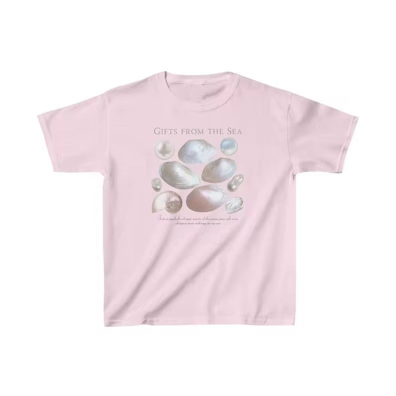 New Colorful Pearl Print Pattern Crew Neck T-shirt Top