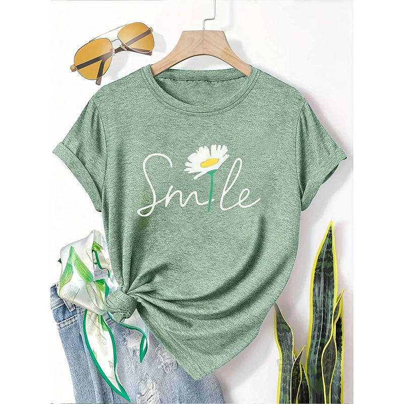 Women's 3 Pack Cute Floral Graphic Tees Short Sleeve Casual Tee Tops Crewneck T Shirts