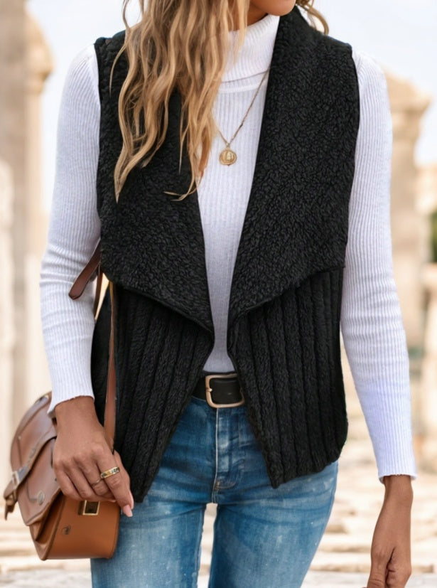Waterfall Collar Open Front Vest Coat