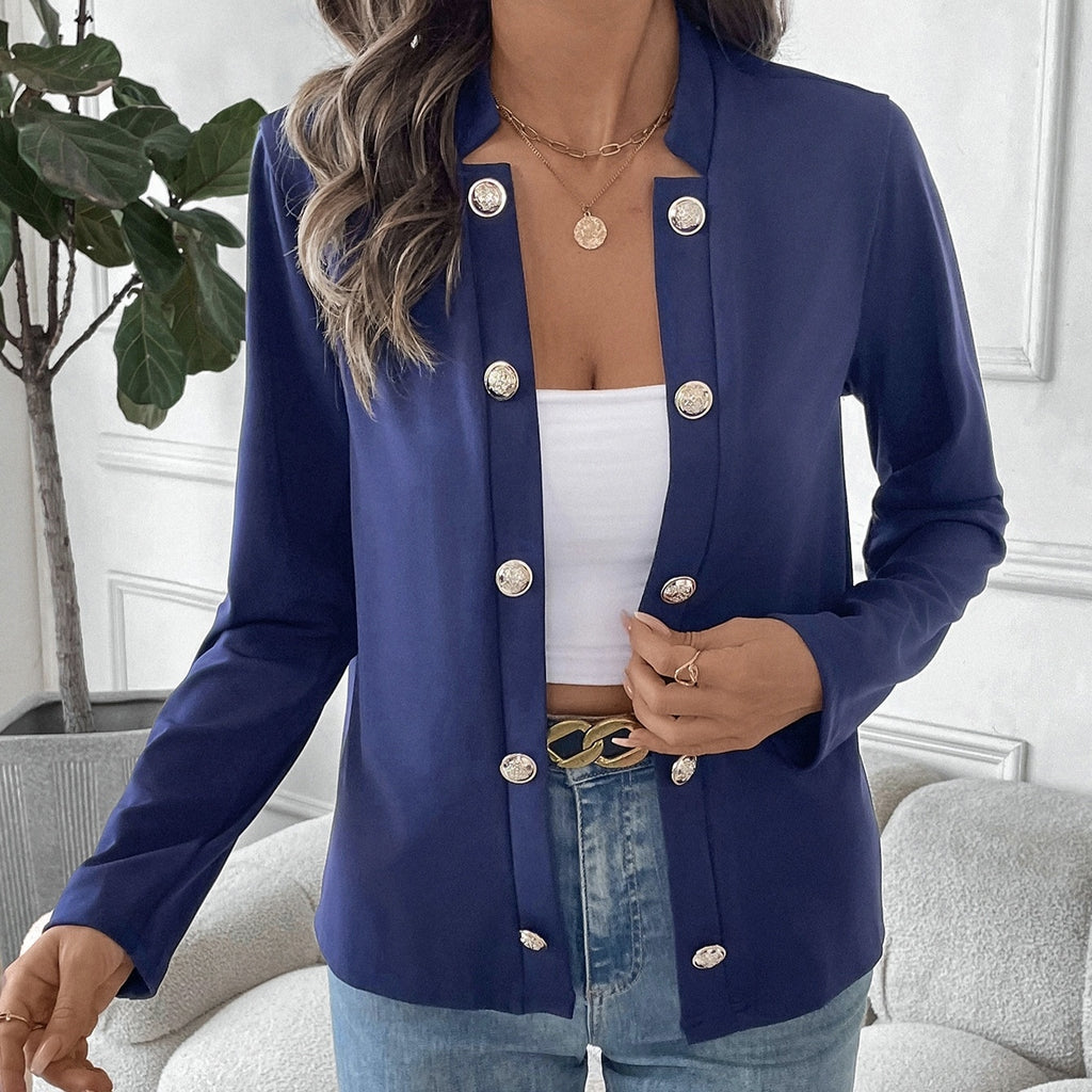 Women's Solid Color Button Design Simple And Fashionable Versatile Suit Jacket