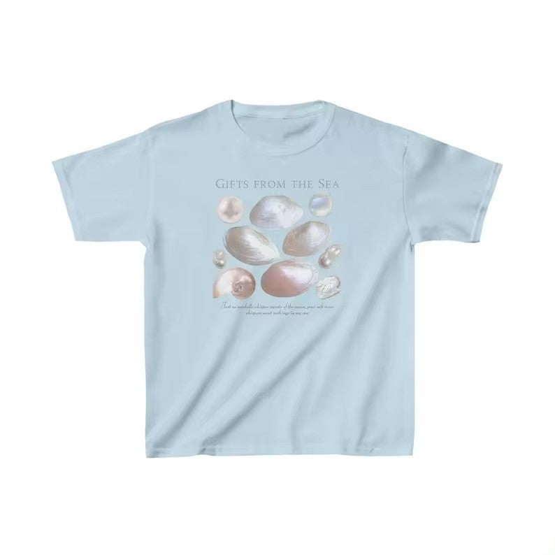 New Colorful Pearl Print Pattern Crew Neck T-shirt Top