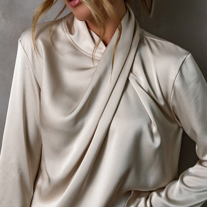 Women's Solid Color Satin Chiffon Blouse