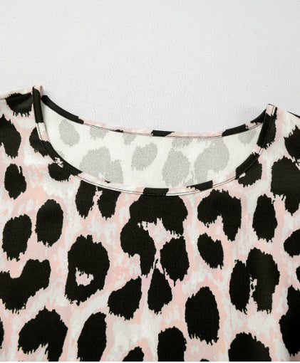 Khaki Leopard Print Layered Ruffled Short Sleeve Blouse