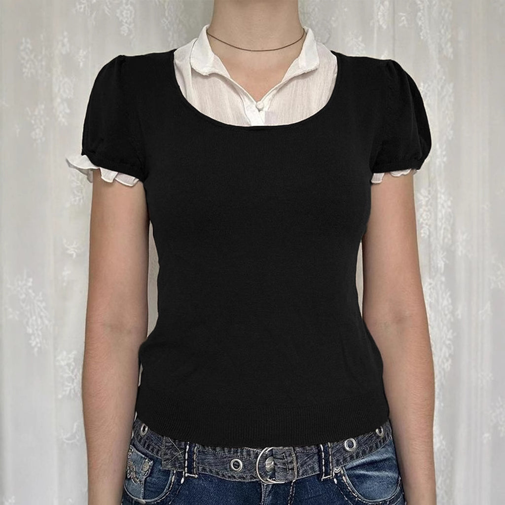 European And American Y2g Hot Girl Style Solid Color Vest Short Sleeve Women's Sweater