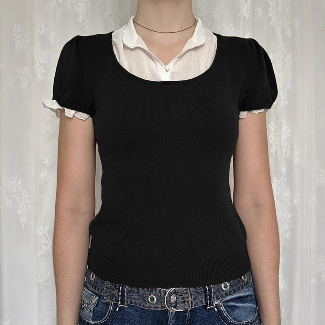 European And American Y2g Hot Girl Style Solid Color Vest Short Sleeve Women's Sweater