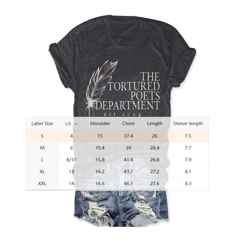 Women's Round Neck Feather & Letter Print T-Shirt Casual Short Sleeve Summer Top