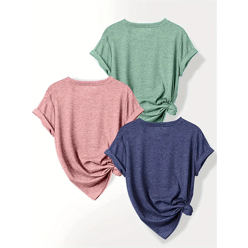 Women's 3 Pack Cute Floral Graphic Tees Short Sleeve Casual Tee Tops Crewneck T Shirts