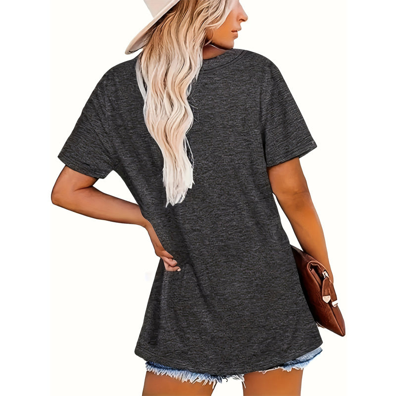 Women's Love & Heart Print Short Sleeve T-Shirt Casual Round Neck Summer Top