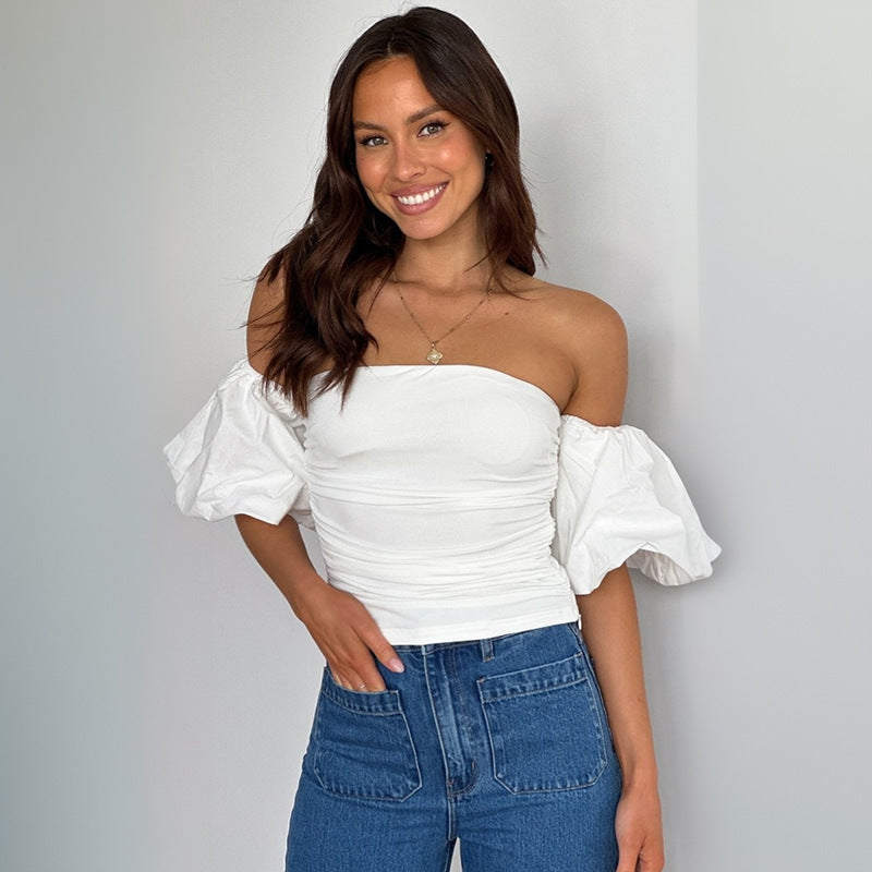 Women's Slim Fit Pleated Sleeve Tube Top