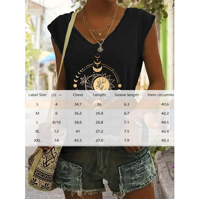 Women's Astronomy Print V-Neck T-Shirt - Galaxy Graphic Casual Summer Top