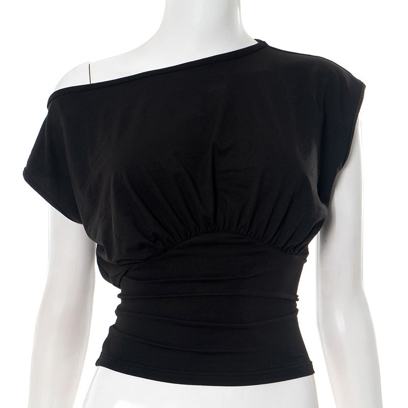 Women's Shoulder Diagonal Collar Waist-controlled Top