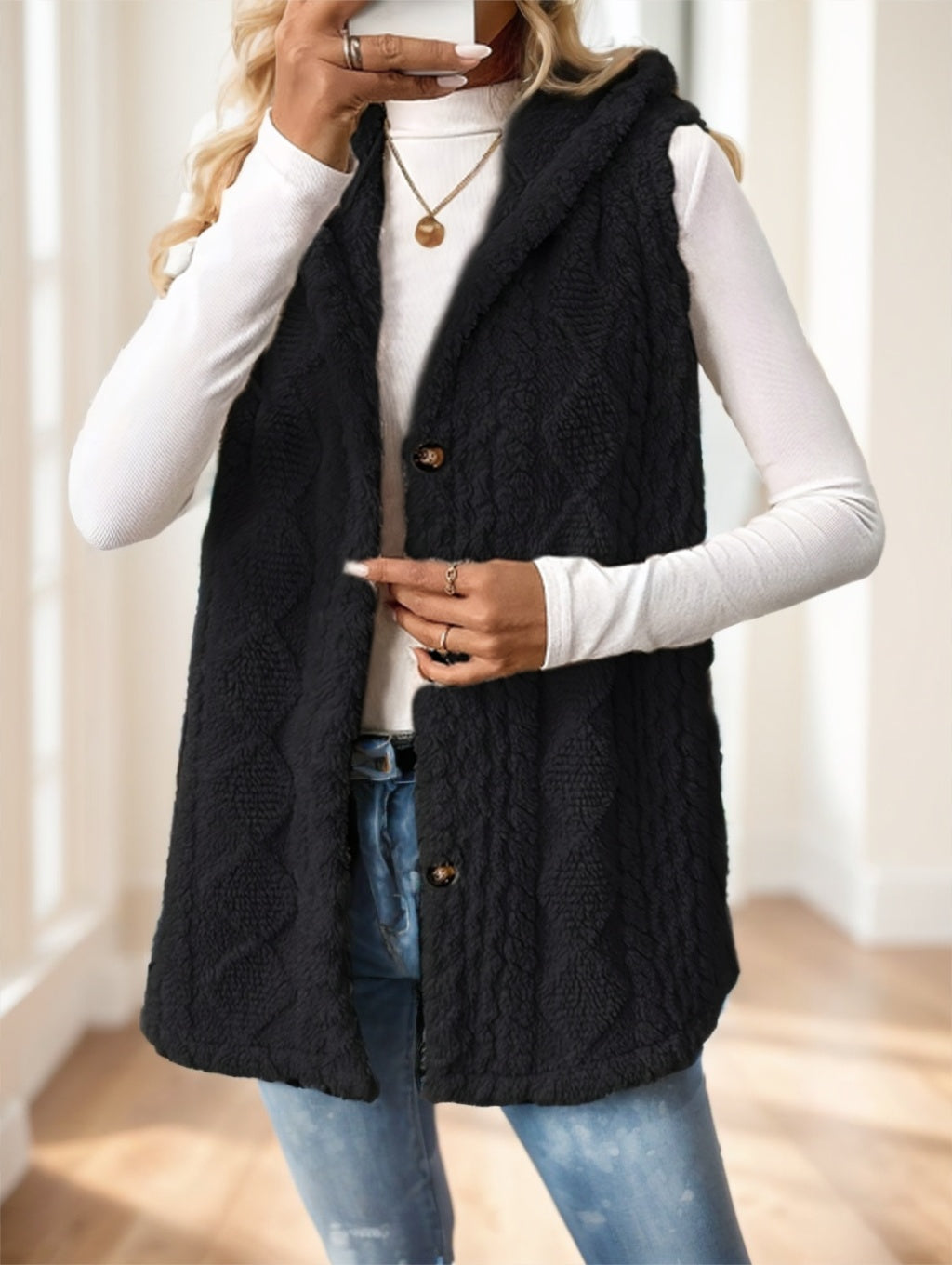 Women's Red Hooded Fleece Vest