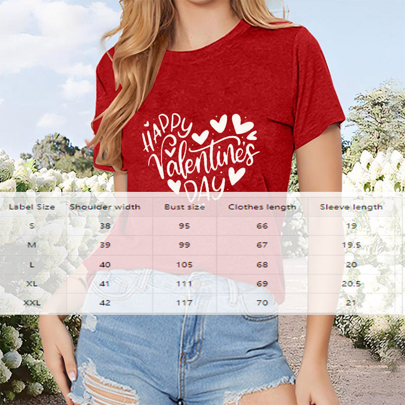 Women's Round Neck Short Sleeve Top Heart-shaped Letter Print Casual Summer Tee