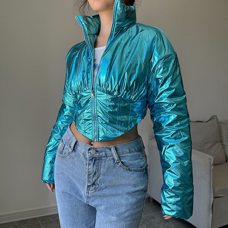 Warm-keeping Cotton Clothing Cool Locomotive Style Waist Shaping Irregular Zipper And Lapel