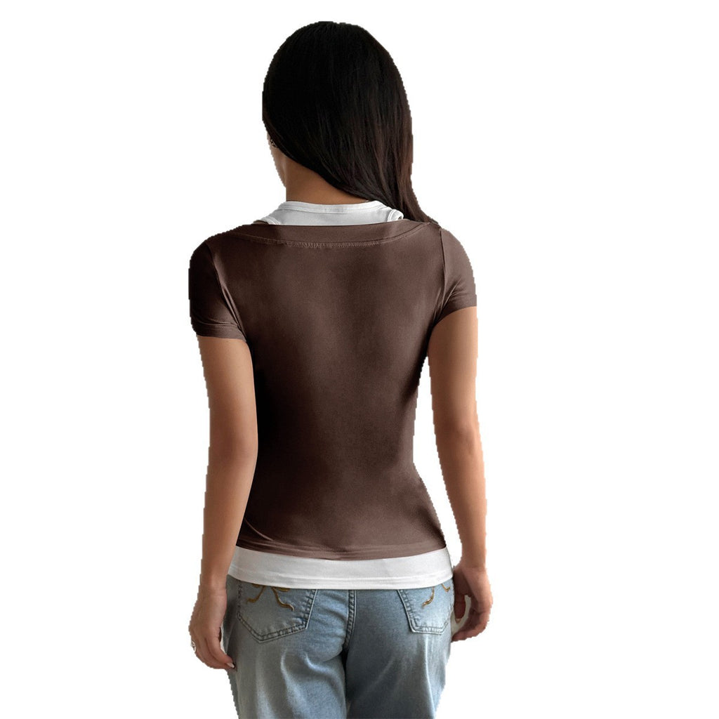 Button Slim Fit Short Sleeve Vest Women's T-shirt