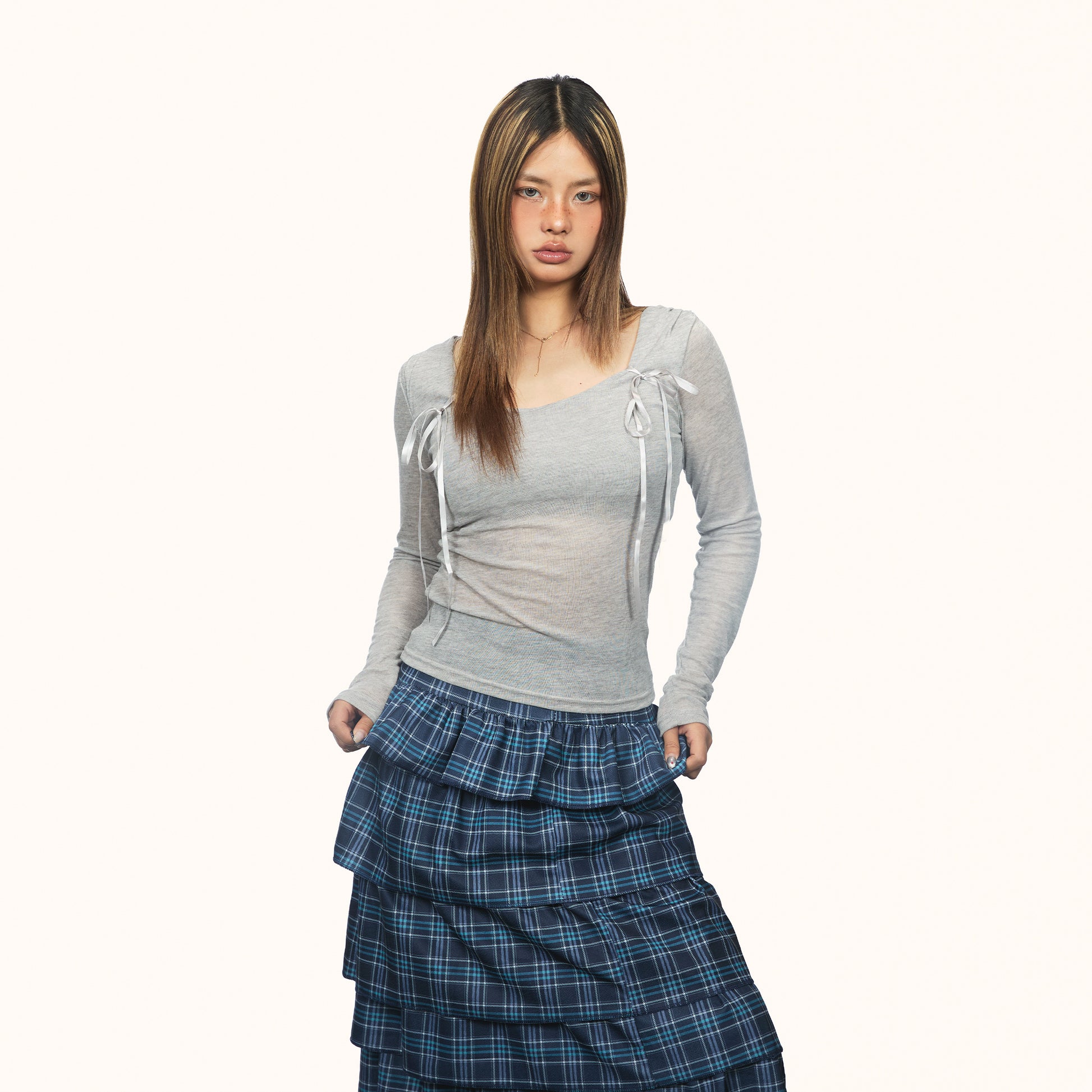 American Retro Diagonal Collar Long Sleeve