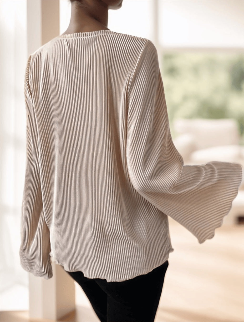Women's Spring Summer Solid Color Round Neck Loose Fit Bell Sleeve Casual T-Shirt