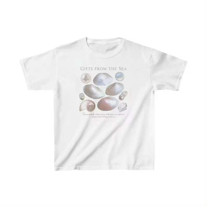 New Colorful Pearl Print Pattern Crew Neck T-shirt Top