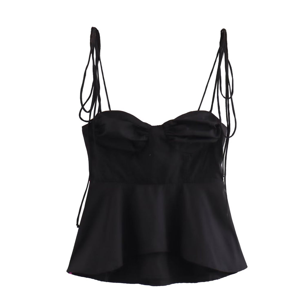 Solid Color Sleeveless Pleated Suspender Corset Top