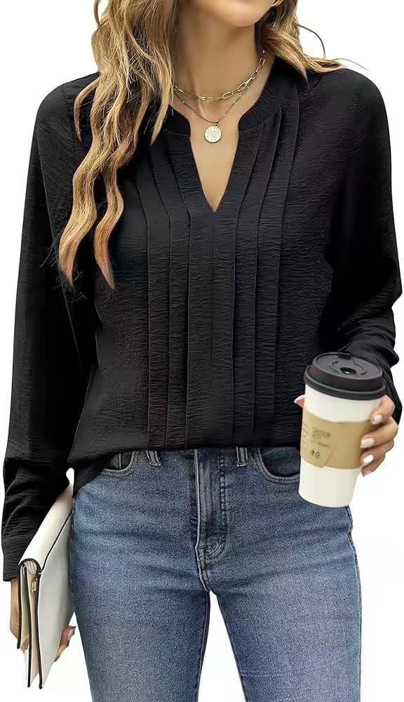 Temperament Commute Long Sleeve Solid Color Sweet Top Women's V-neck Design