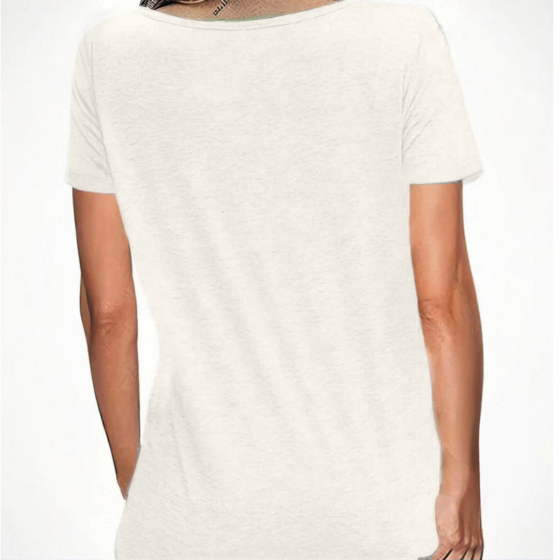 Women's Black Cat Print Round Neck T-Shirt - Cute Casual Short Sleeve Summer Top