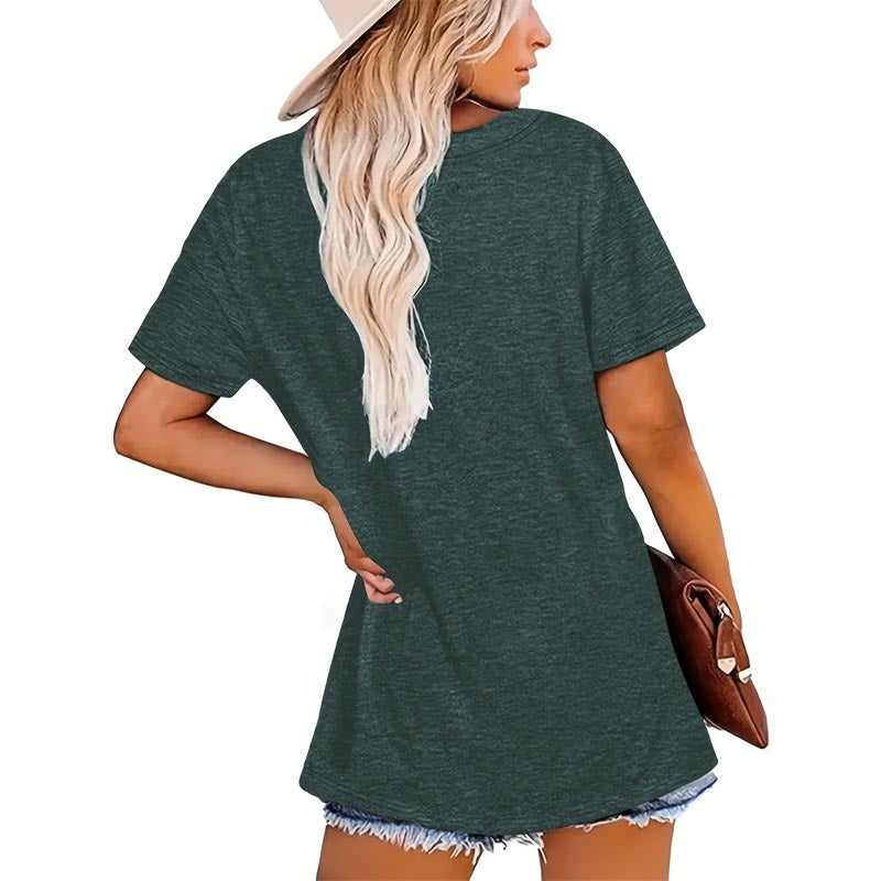 Women's Round Neck Mountain & 'Adventure' Print Casual T-Shirt Short Sleeve Summer Top