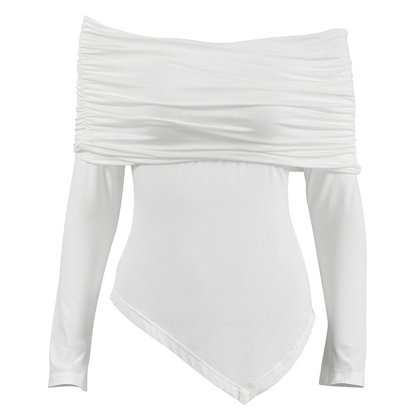 Off-shoulder Collar Irregular Slim Fit Slimming T-shirt